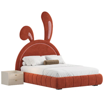 Nettie Microfiber Leather Rabbit Shaped Bed Frame — Ver 2