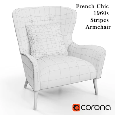 French Chic 1960s Stripes Armchair — Ver 2