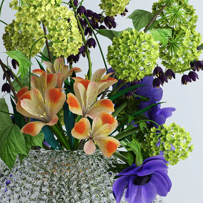 Viburnum, anemones, alstromeria and fritilaria persica — Вид 2