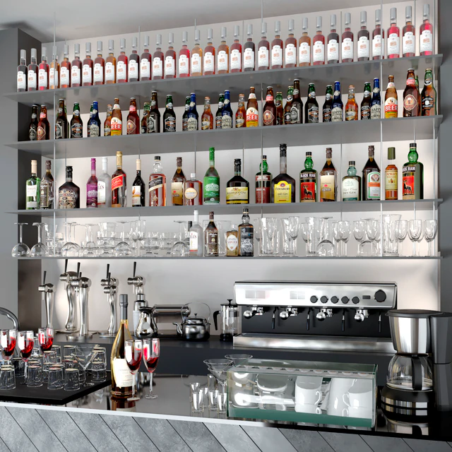 Bar counter with a collection of alcohol. Alcohol, bar — Descargar