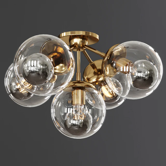 Modo Ceiling Mount 5 Globes Brushed Brass and Clear Glass — Скачать