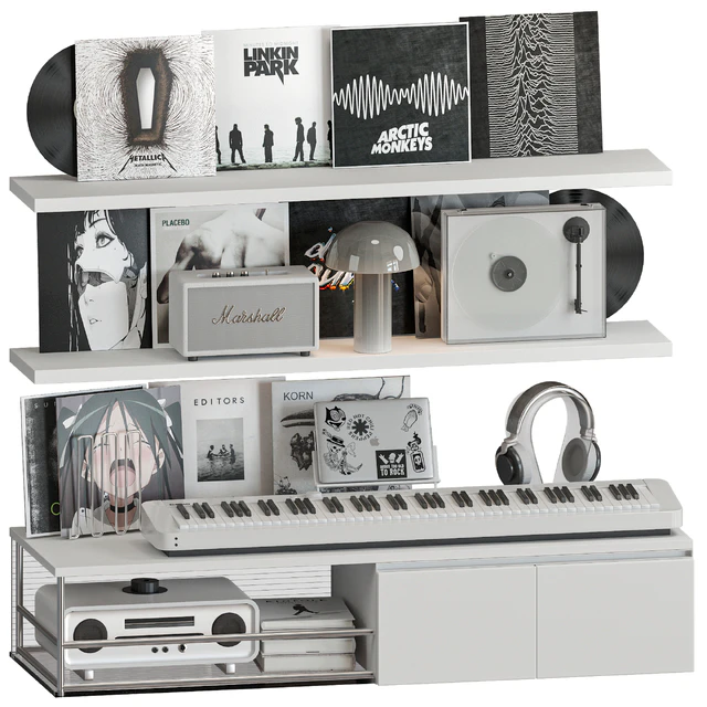 Shelf with Vinyl Records and Music equipment — Скачать