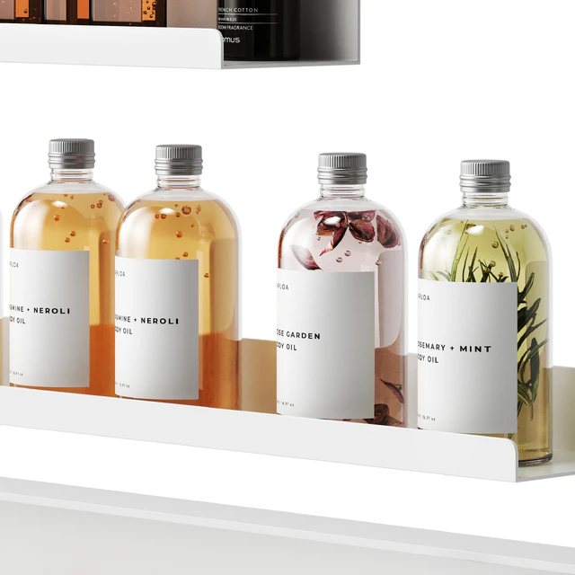Bathroom decor with a set of different cosmetic products — Descargar