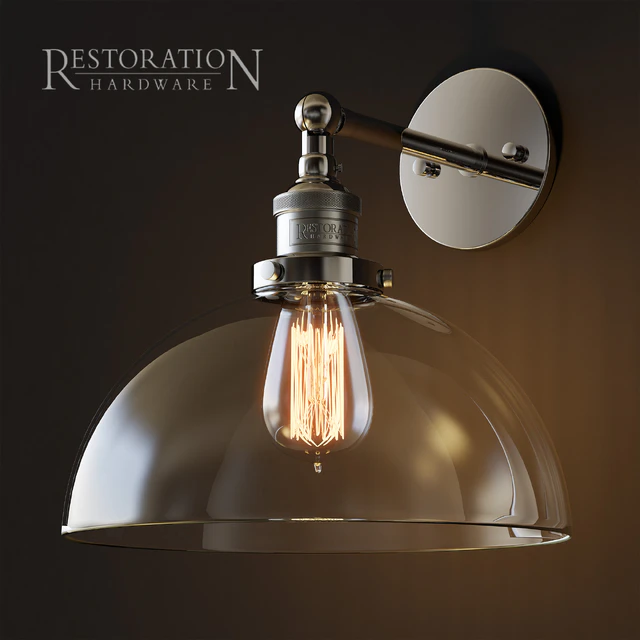 20th C. Factory filament clear glass dome sconce chrome — Descargar