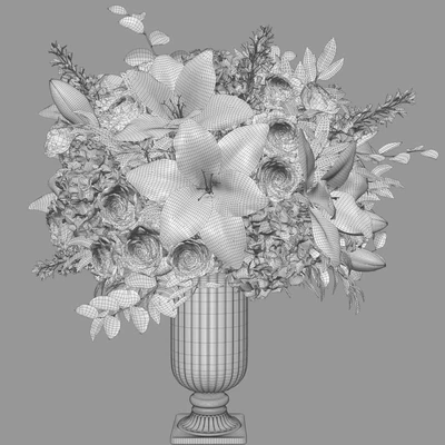 Flower Set 070 Lily rose crystal vase — Ver 2