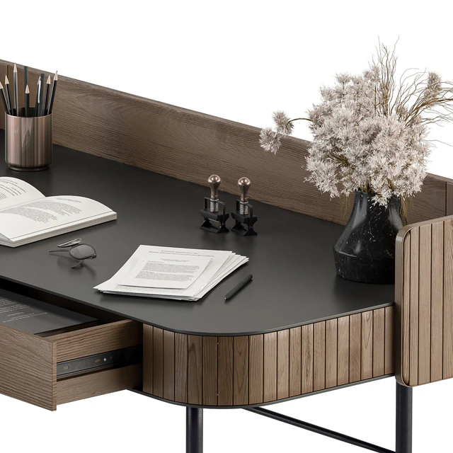 Home Office Wood and Black Table - Office Furniture 292 — Descargar