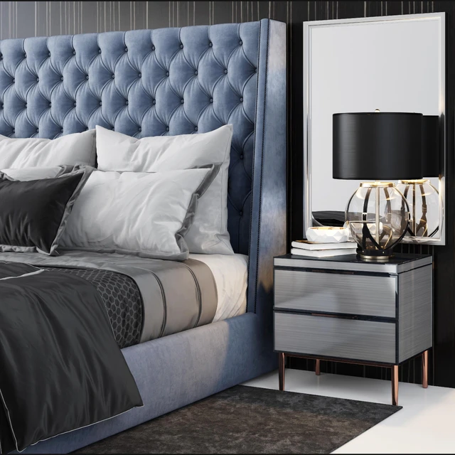 Sandringham Velvet Upholstered Winged Bed — Descargar