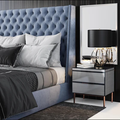 Sandringham Velvet Upholstered Winged Bed — Ver 2