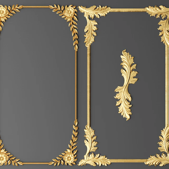 Набор, рамки, Лепнина, Розетка, luxury, золотой декор, резьба, лепка, лепной, потолочная, классическая, рамка — Скачать