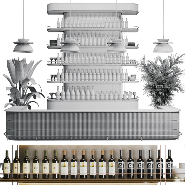 Reception Desk for Restaurant and Caffe with cabinet wine rack set 08 — Скачать