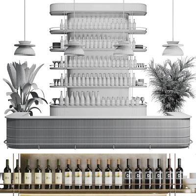 Reception Desk for Restaurant and Caffe with cabinet wine rack set 08 — Вид 3