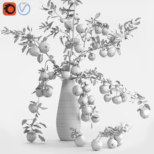 Red Cherry tomato apple branches Dry leaves Vase — Download