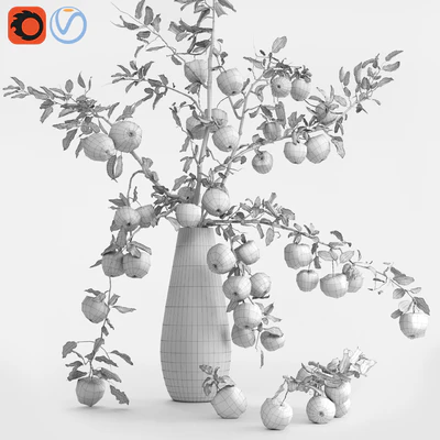 Red Cherry tomato apple branches Dry leaves Vase — View 2