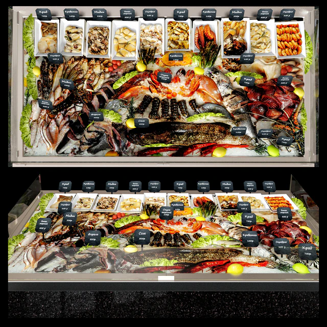 Showcase with seafood — Descargar