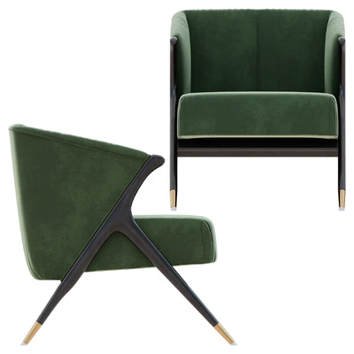 Lacquer Wooden and Velvet Lounge Armchair - 2 — Ver 2
