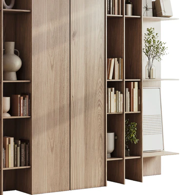 wooden Shelves Decorative With Plants and Book - Wooden Rack 09 — Ver 2