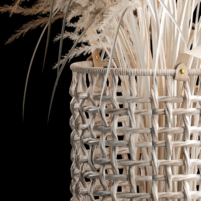 Bouquet of white dried flowers in a wicker basket, reeds, pampas grass, Cortaderia. 256. — Descargar