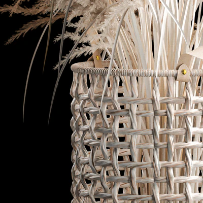 Bouquet of white dried flowers in a wicker basket, reeds, pampas grass, Cortaderia. 256. — Ver 2