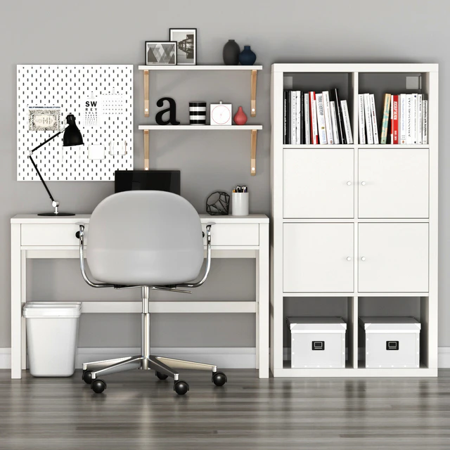 IKEA HEMNES Workplace and KALLAX shelf unit with FRITZHANSEN N02 Swivel armchair — Descargar