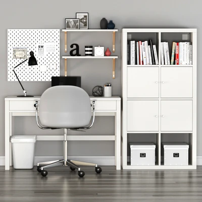IKEA HEMNES Workplace and KALLAX shelf unit with FRITZHANSEN N02 Swivel armchair — Ver 2