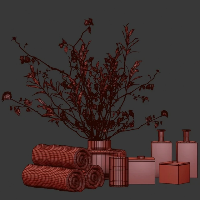 Decorative bathroom set with a bouquet of branches — Descargar
