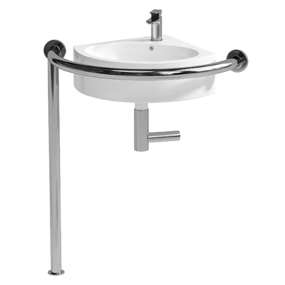 Sink DS IF35 corner 450x400x120 mm with handrail (right) and DS3 mixer Equipment for the disabled — Ver 3