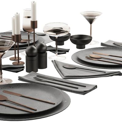 065 Tableware decor set 03 ceramic bronze black 00 — Ver 2