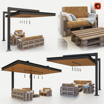 Canopy with garden furniture from pallets — Ver 2