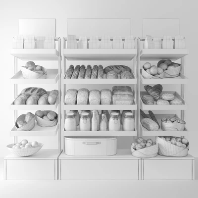 A large showcase in a bakery with bread and other products. Bakery products — Ver 2