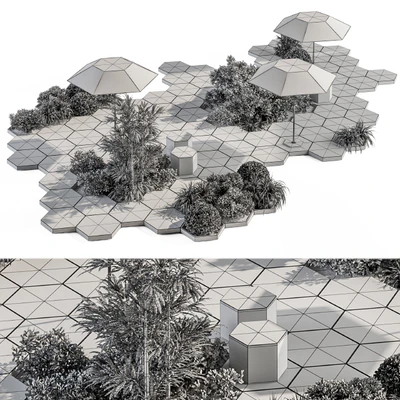 Urban Furniture / Architecture Bench with Plants- Set 25 — Ver 2