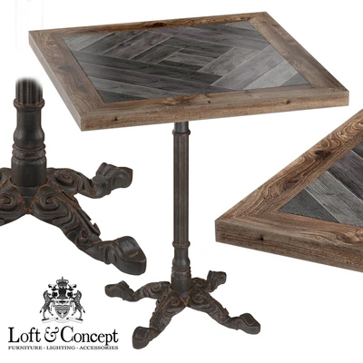 CAST IRON AND WOOD RESTAURANT TABLE SQUARE — Вид 1