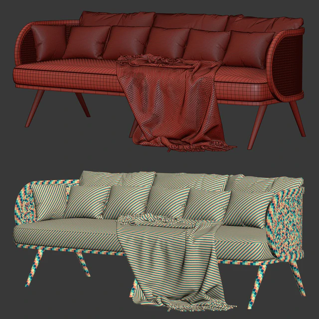 Victoria wooden rattan three-seater sofa VA30 / Трехместный садовый диван из ротанга — Скачать