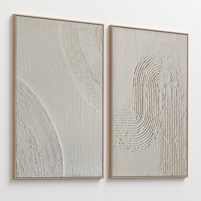 Mid-Century Beige Textural Plaster Wall Art C-454 — Descargar
