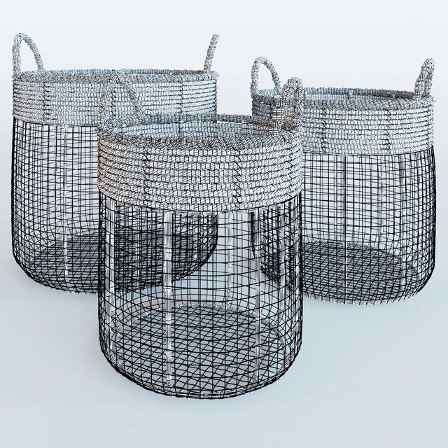Iron Wire Round Scoop Baskets With Seagrass — Descargar