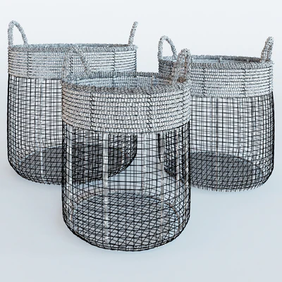 Iron Wire Round Scoop Baskets With Seagrass — Ver 2