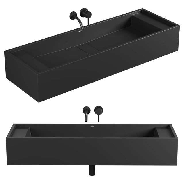 Marmo Charcoal Wall Hung Double Stone Basin 1200mm — Descargar