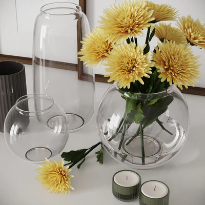 decorative set with yellow chrysanthemums 05 — Ver 2
