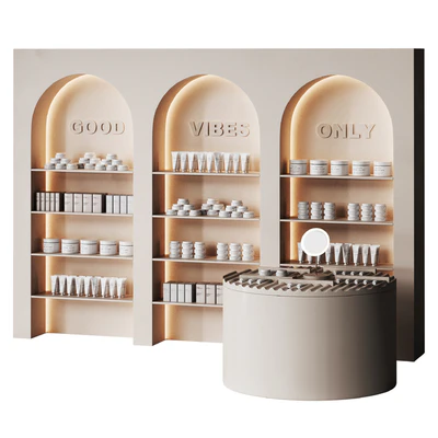 Beauty salon cosmetic set with arches in beige — Ver 1