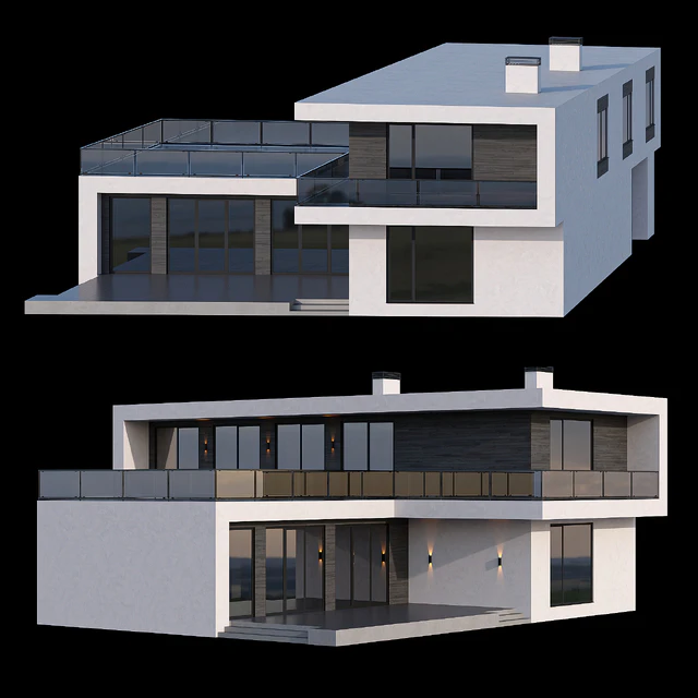 Modern two-storey cottage with a flat roof and a large Bauhaus-style terrace — Descargar