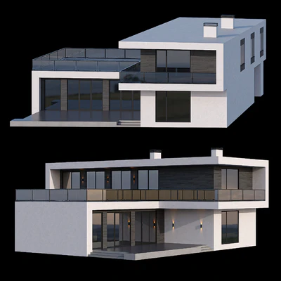 Modern two-storey cottage with a flat roof and a large Bauhaus-style terrace — Ver 3