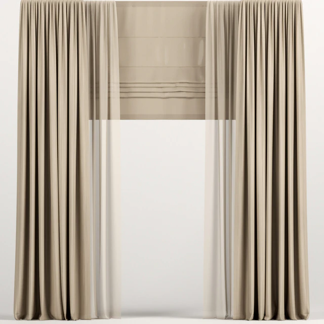Light brown curtains with Roman and tulle. — Descargar