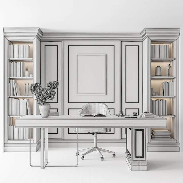 Classic Boss Desk and Library Set - Office Furniture 277 — Скачать