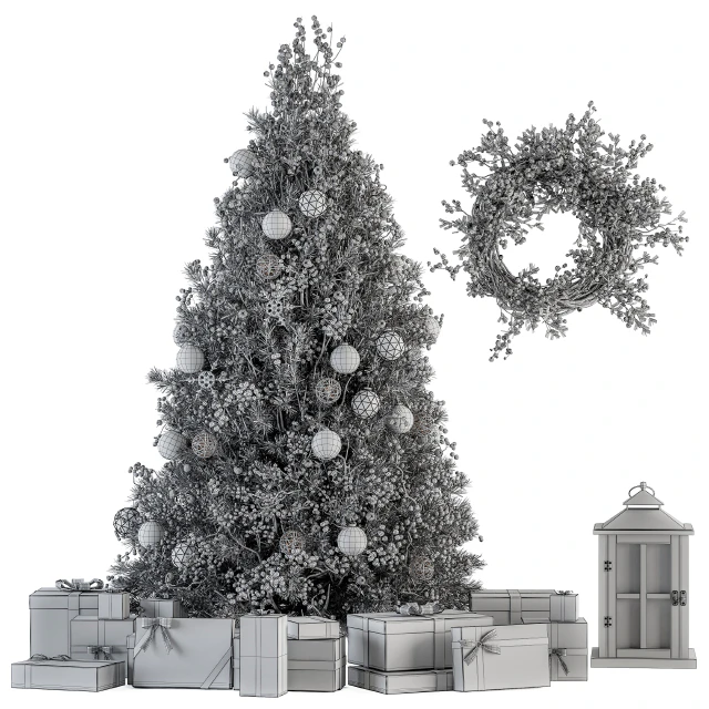 Christmas Decoration 14 - Christmas White and Gold Tree with Gift — Download