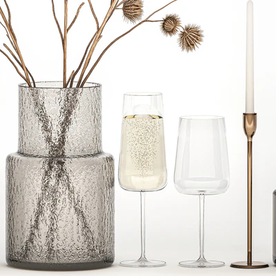 Bouquet of dried flowers from thorn branches burdock with a vase and a glass of sparkling wine. 253 — Ver 2