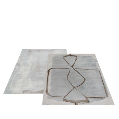Luxurious Modern Abstract Blue Natural Silk Rug Carpet Set — Ver 2