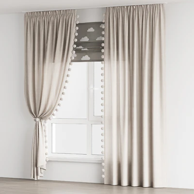 Curtains for the nursery ZS01 with pompoms — View 3