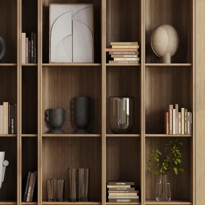 wooden Shelves Decorative With Plants and Book - Wooden Rack 08 — Ver 3