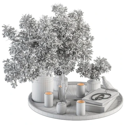 Wood and Green Decorative Set with Bouquet in Tray - Set 112 — Вид 2