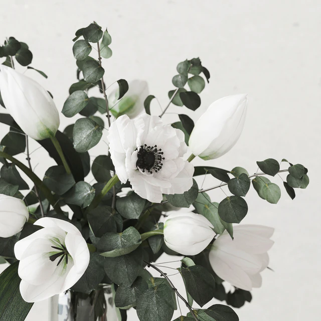 Eucalyptus bouquet with tulips — Скачать