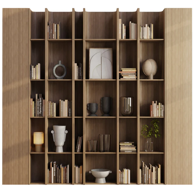 wooden Shelves Decorative With Plants and Book - Wooden Rack 08 — Descargar